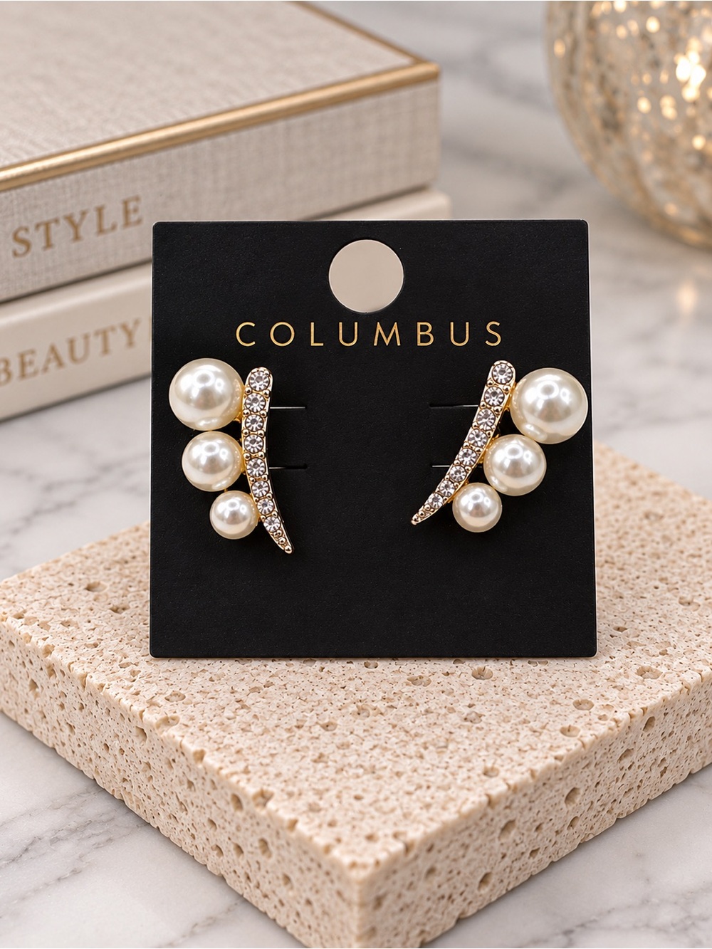 Columbus Pearl & Rhinestone Statement Earrings (BR 777/3)